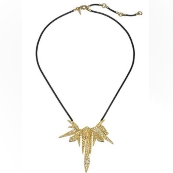 ALEXIS BITTAR  Gold & Gunmetal Crystal Encrusted Spiked Origami Shards Necklace - Picture 1 of 6